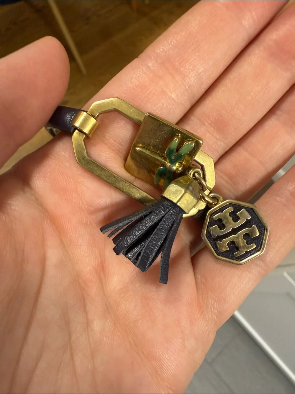 Tory Burch Navy Bangle with Dragonfly & Tassel Charms